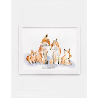 Fox Family Watercolor Art Print 11 x 14