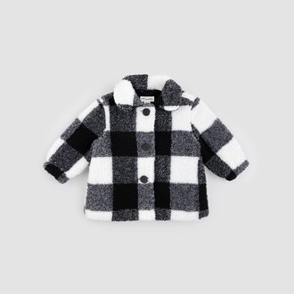 Miles the Label Checkered Fleece Lined Sherpa Baby Girls Jacket