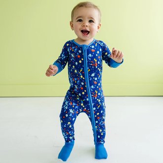 Little Sleepies Zip Romper- Blue Paint Party
