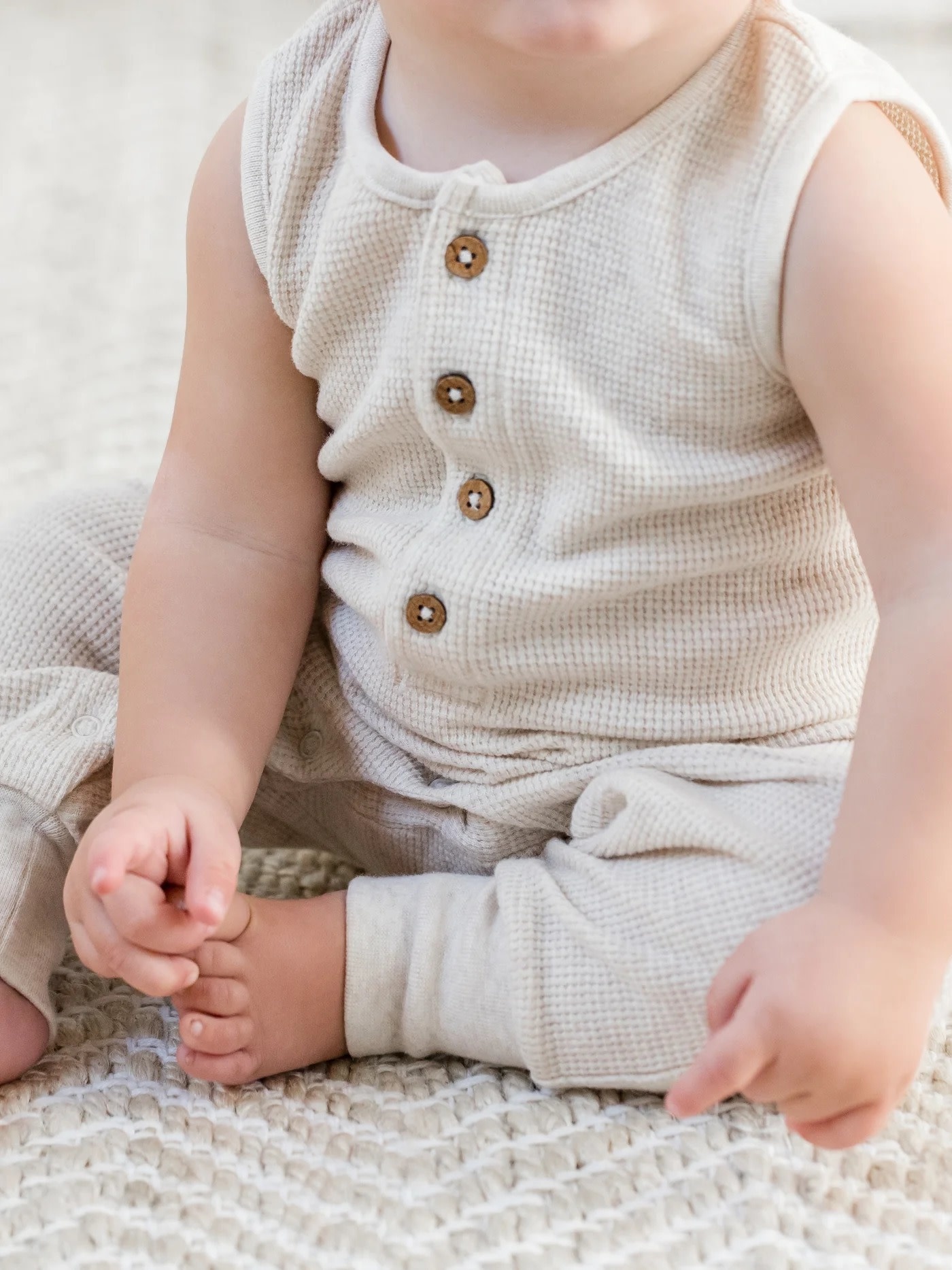 Wade Waffle Henley Romper- Heather Oat - HipBabyGear