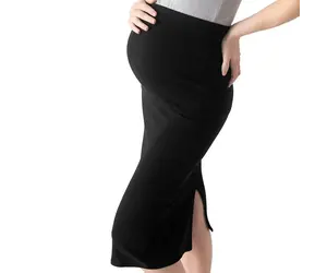 Ribbed Bamboo Maternity Midi Skirt- Black - HipBabyGear