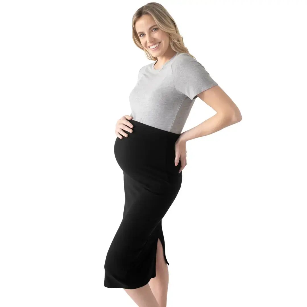 Ribbed Bamboo Maternity Midi Skirt- Black - HipBabyGear