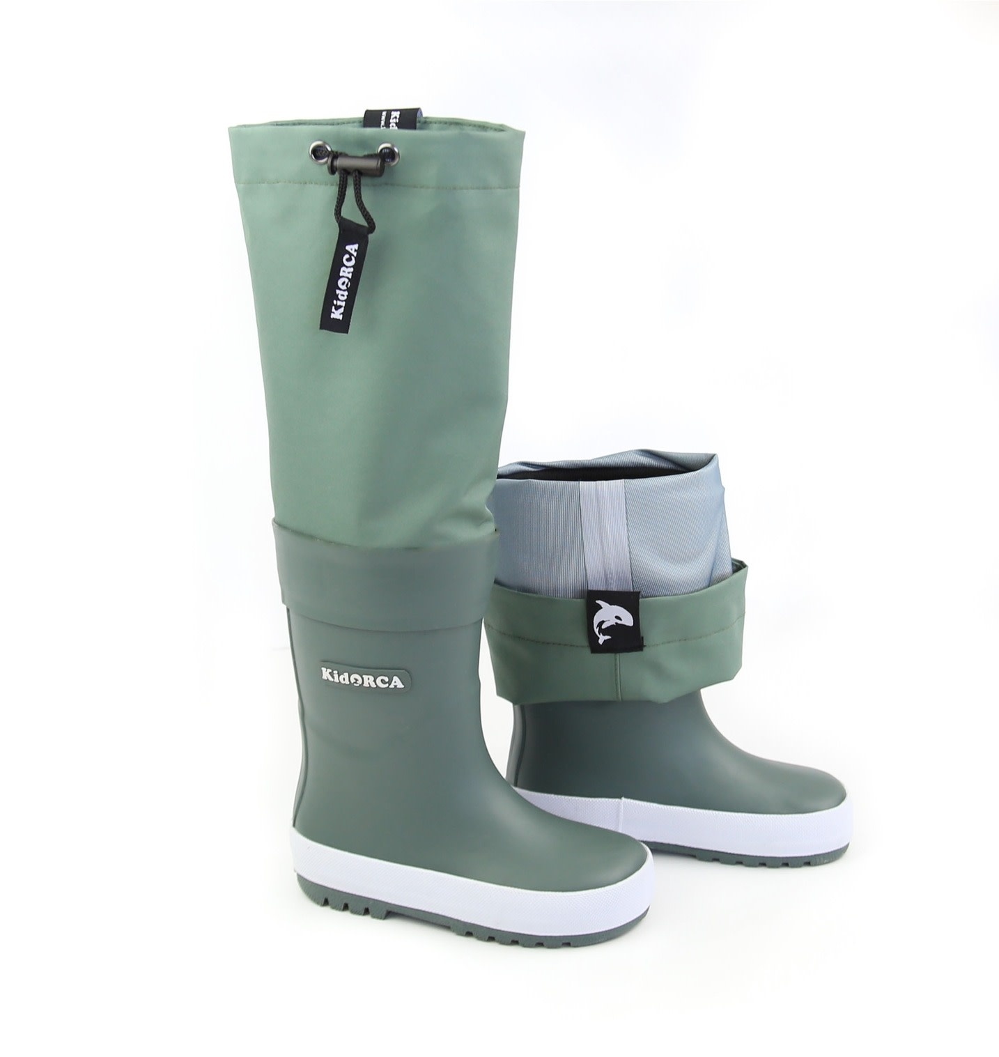 KidORCA Kids Rain Boots with Above Knee Waders- Olive