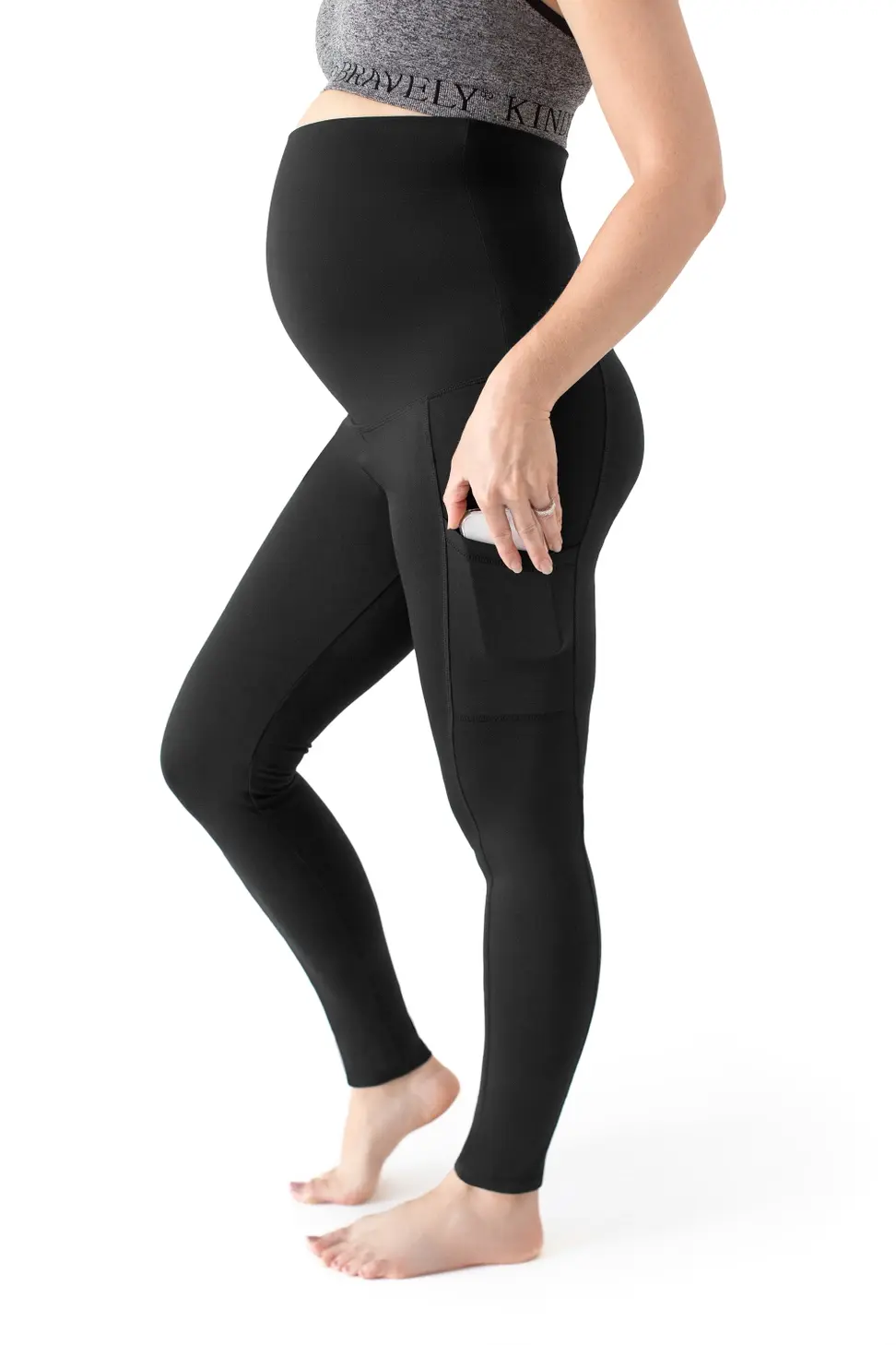 Louisa Maternity & Postpartum Support Leggings with Pocket- Black