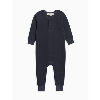 Colored Organics Crosby Waffle Knit Henley Romper - Navy