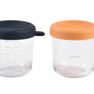 Beaba 2 Pack Glass Baby Food Jars-8oz- Midnight/Honey