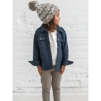 Colored Organics Liam Quilted Jacquard Collared Shirt - Navy