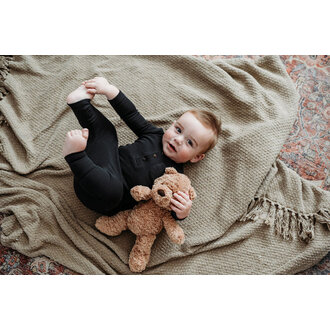 L'ovedbaby Thermal Organic  Henley & Jogger Set- Black