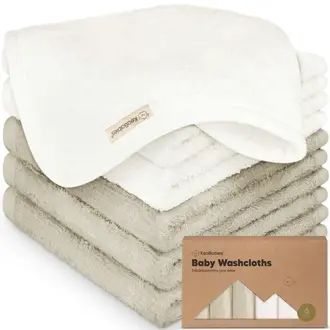 KeaBabies Bamboo 6-Pack Washcloths- White/Stone