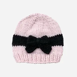 Bow Beanie- Baby Pink/Black