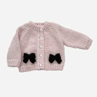 Bow Cardigan- Baby Pink/Black