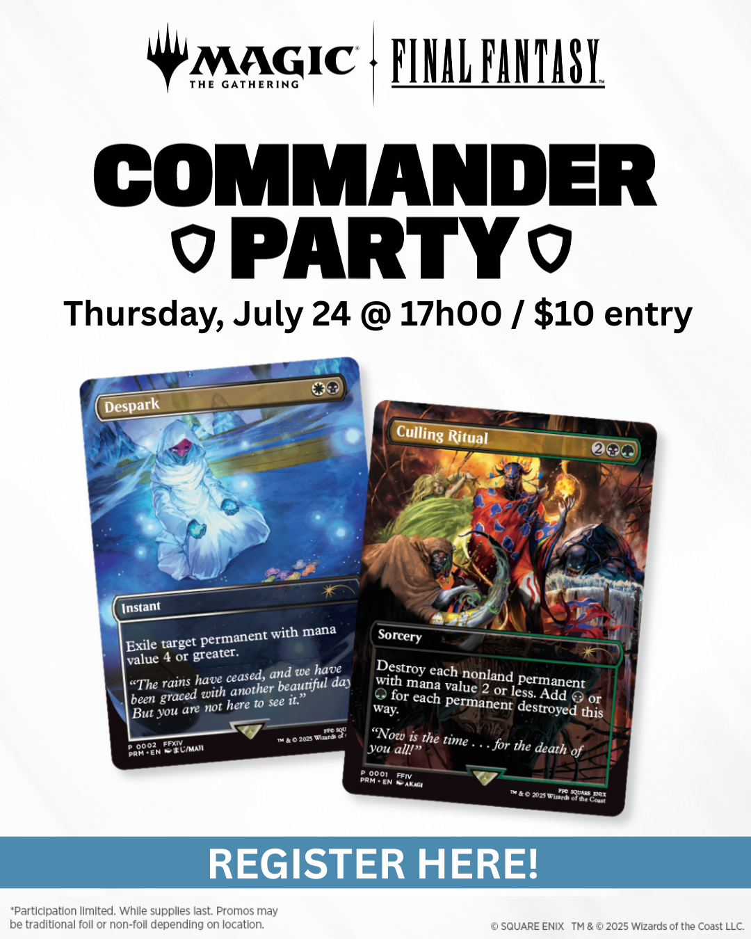 Crossover Comics MTG Final Fantasy Commander Party - Thursday, July 24, 17h