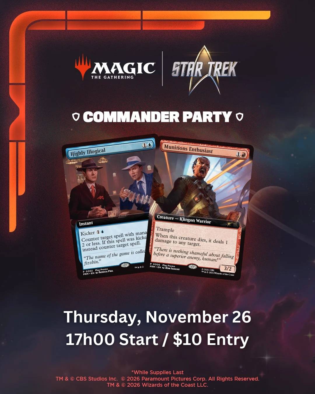 Crossover Comics MTG Star Trek Commander Party - Thursday, Nov 26, 17h