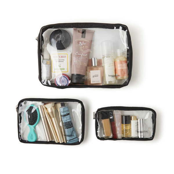 BAGGALLINI CLEAR TRAVEL POUCHES, SET OF 3, BLACK (CTP485)