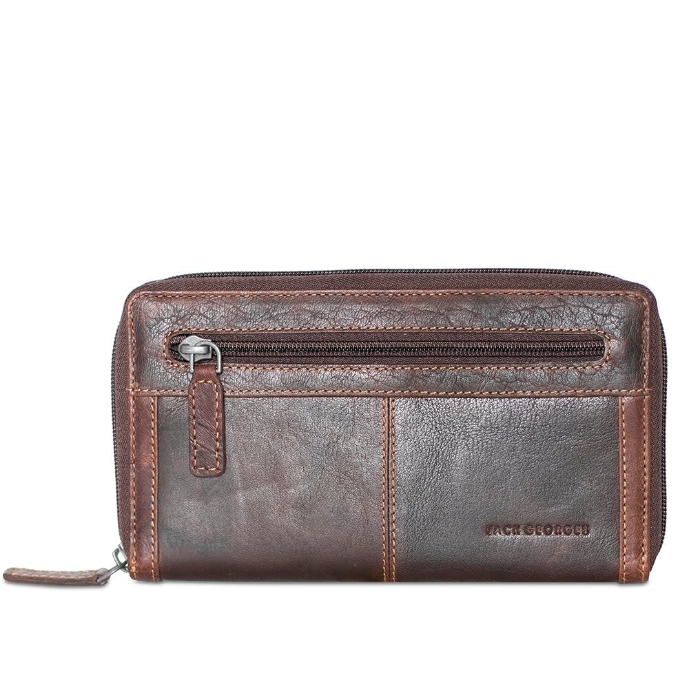 Jack Georges Zip Around Clutch Wallet Brown