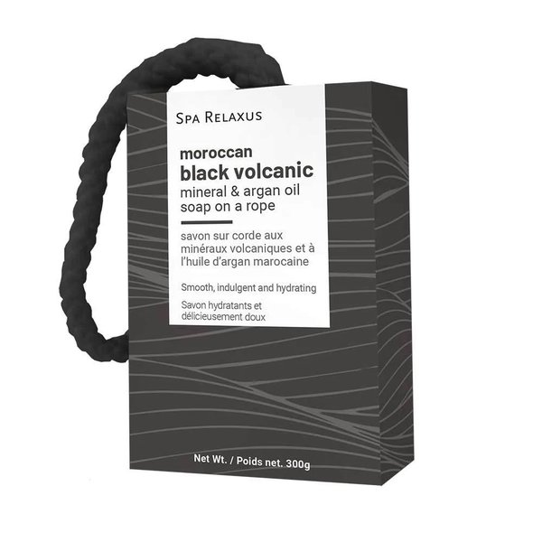 MOROCCAN BLACK VOLCANIC SOAP ON A ROPE (505021)