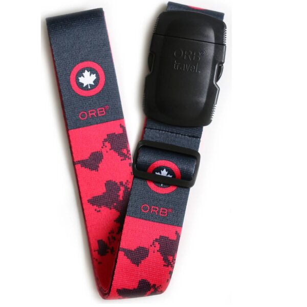PATTERNED LUGGAGE STRAP EARTH RED/GREY
