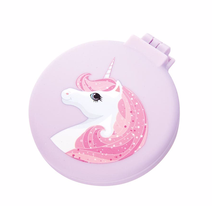 ISAlbi Compact Hairbrush & Mirror - Unicorn