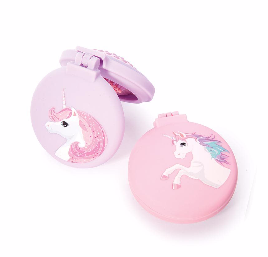 Compact Hairbrush & Mirror - Unicorn