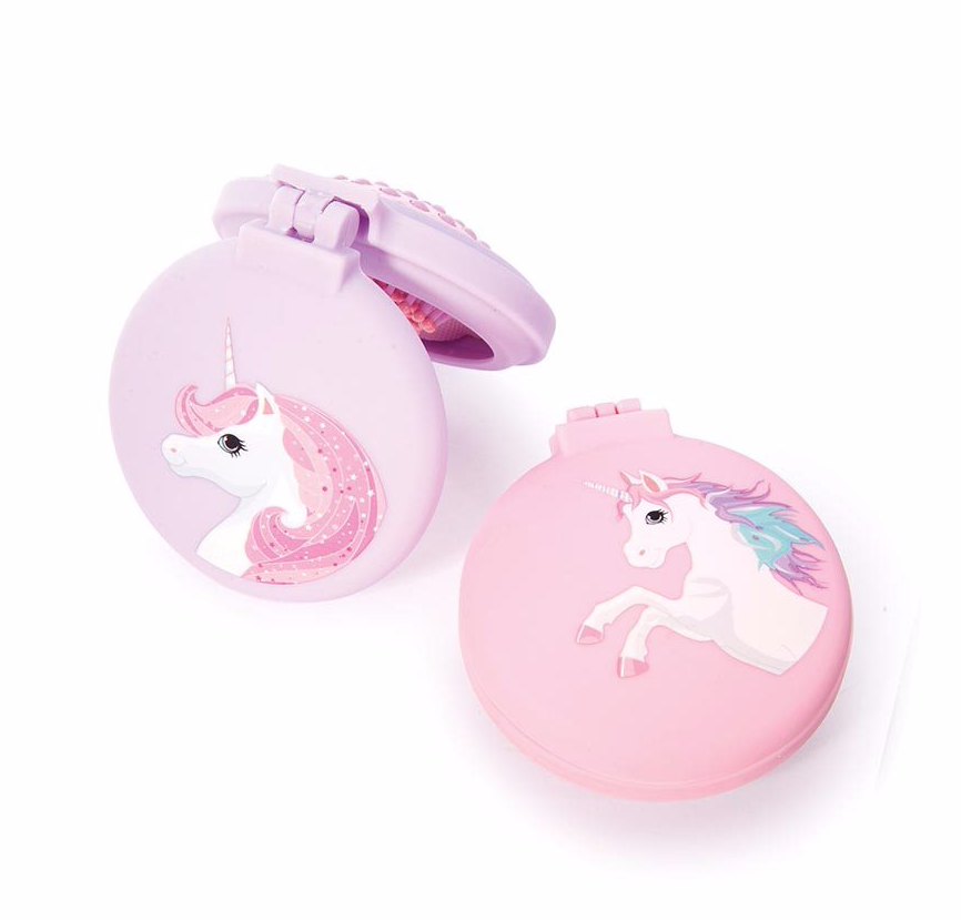 ISAlbi Compact Hairbrush & Mirror - Unicorn