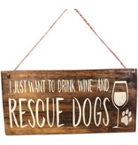 Wooden Sign - Wine & Dogs - Natural