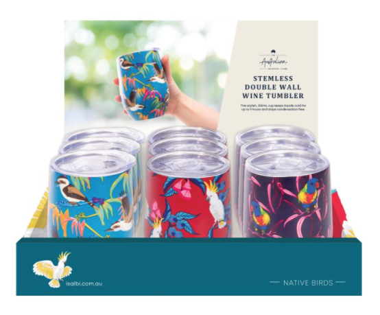 ISAlbi Double Wall Wine Tumbler - Birds