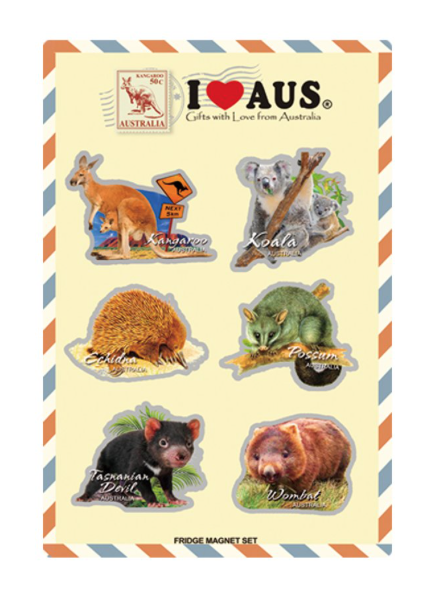 I Heart Aus Fridge Magnet - Set 6 Animals