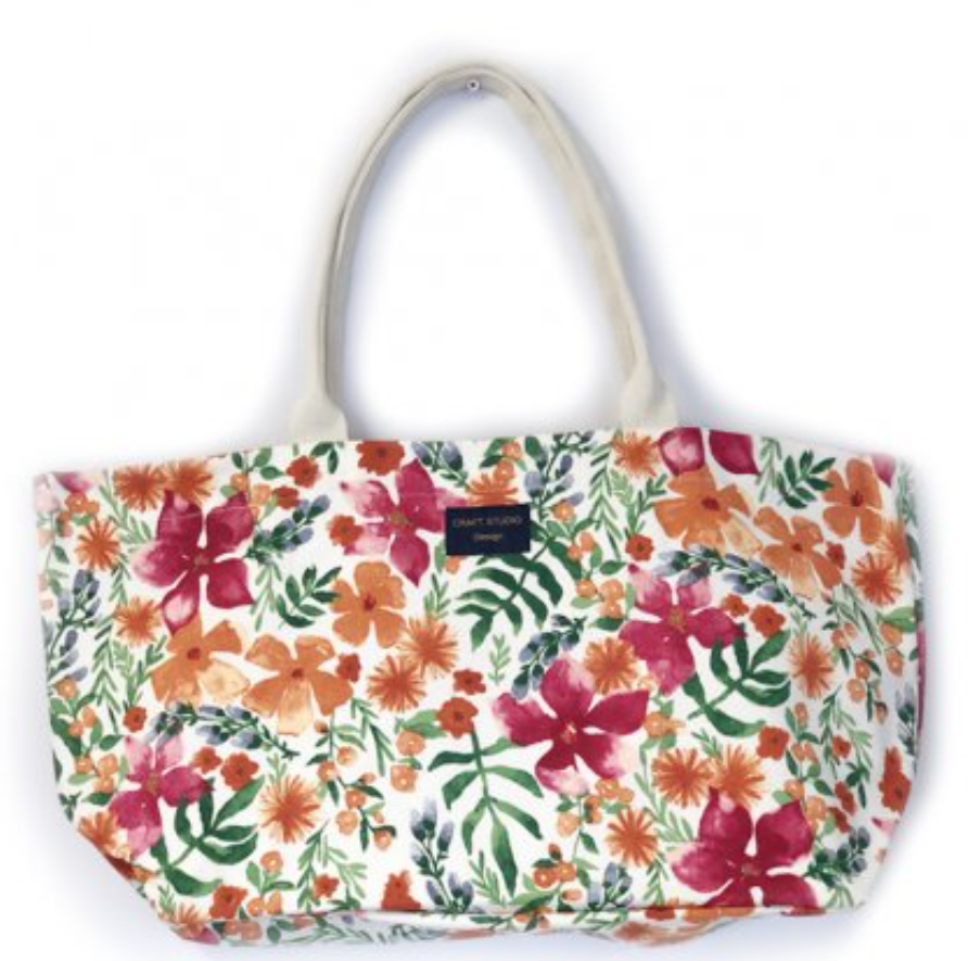 Craft Studio Large Beach Bag - Floral Pink & Orange
