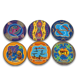 I Love Aus Boxed Coasters - Colourful Indigenous ( Round )