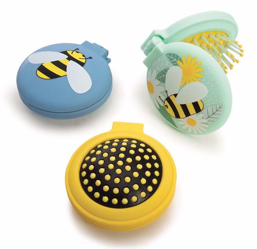 ISAlbi Compact Hairbrush & Mirror -  Bees