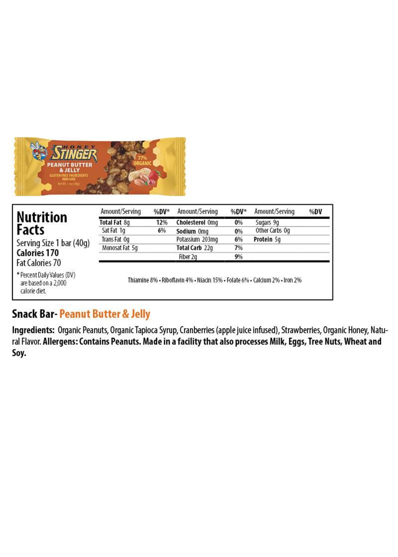 Honey Stinger Honey Stinger Organic Peanut Butter and Jelly Snack Bar