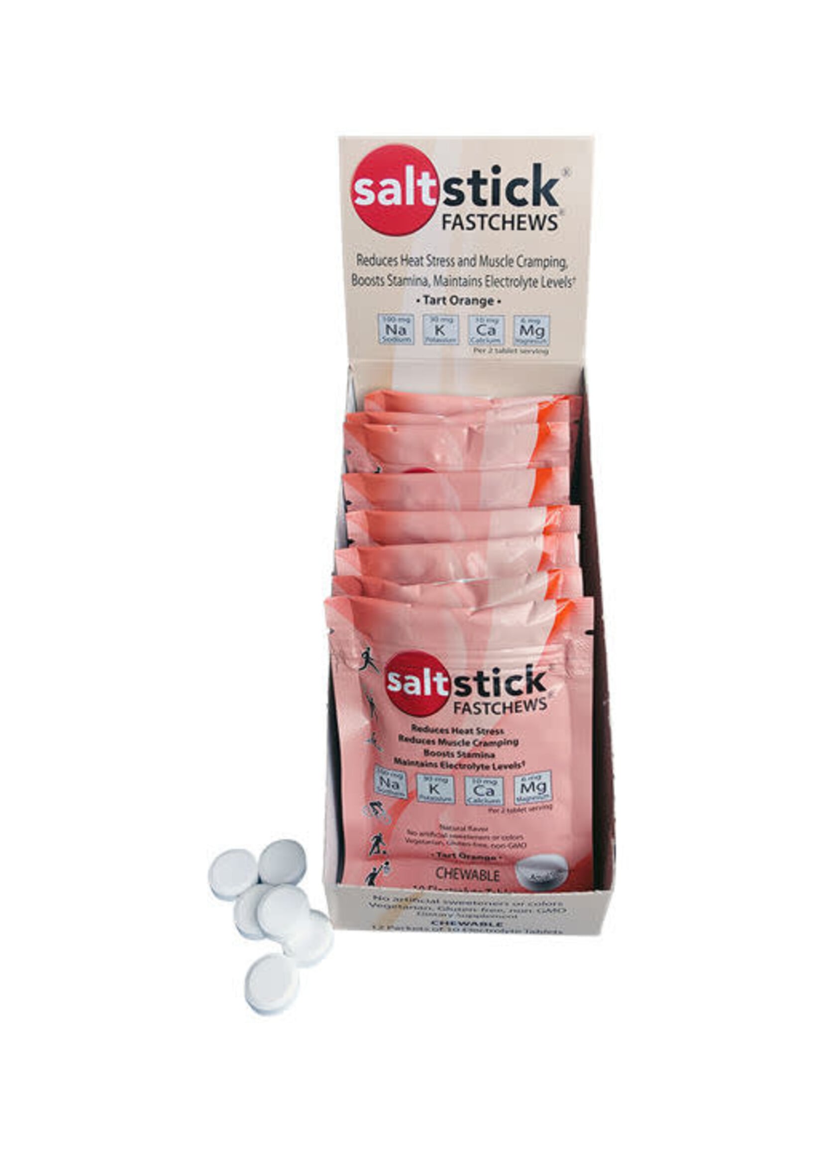 Saltstick Fastchews Chewable Electrolyte tablets POP: Box of 12 Packets, Orange
