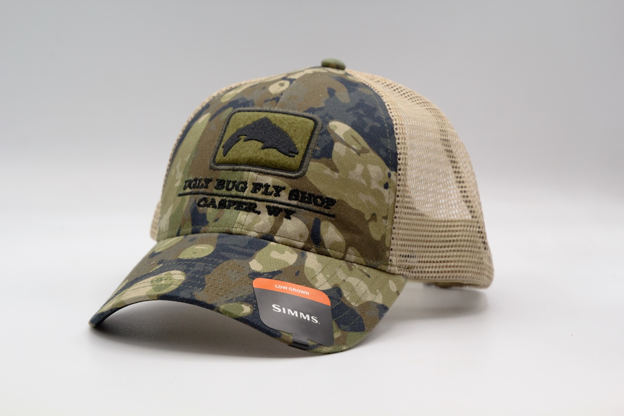 Simms Fishing Products Patch Trucker Hat Cap Black Trout Green Yellow  Snapback