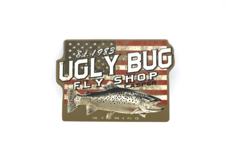 LAKESHIRTS UGLY BUG MAINSTREAM TROUT US FLAG STICKER
