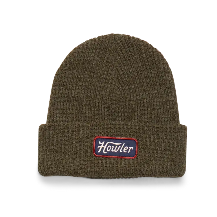 HOWLER BROS HAWKEYE BEANIE: HOWLER SCRIPT- OLIVE HEATHER