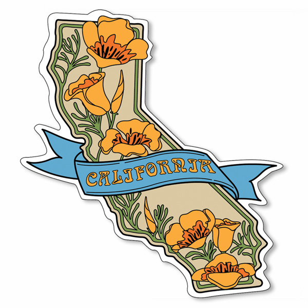 CA State w/ Poppies Vinyl Sticker