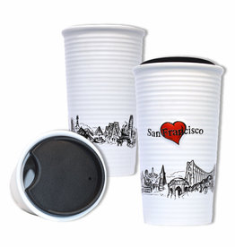 Heart in SF Double Wall Ceramic Travel Mug