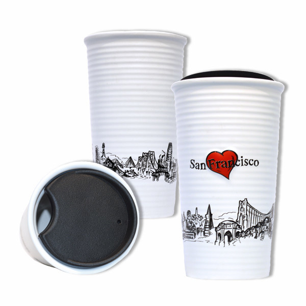 Heart in SF Double Wall Ceramic Travel Mug