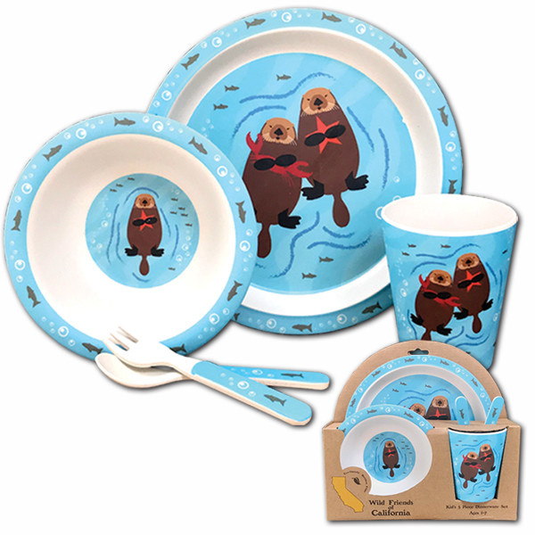 50% OFF WAS $19.95 - Sea Otter Family Bamboo 5pc Kids Dinnerware Set
