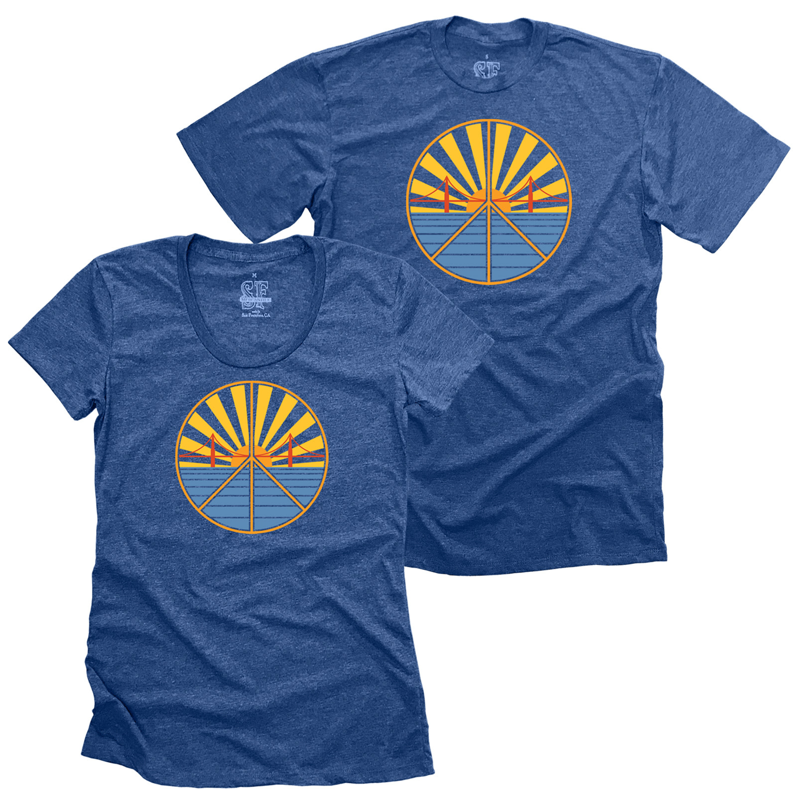 Golden Gate Bridge Sunset Peace Tee, Royal Blue