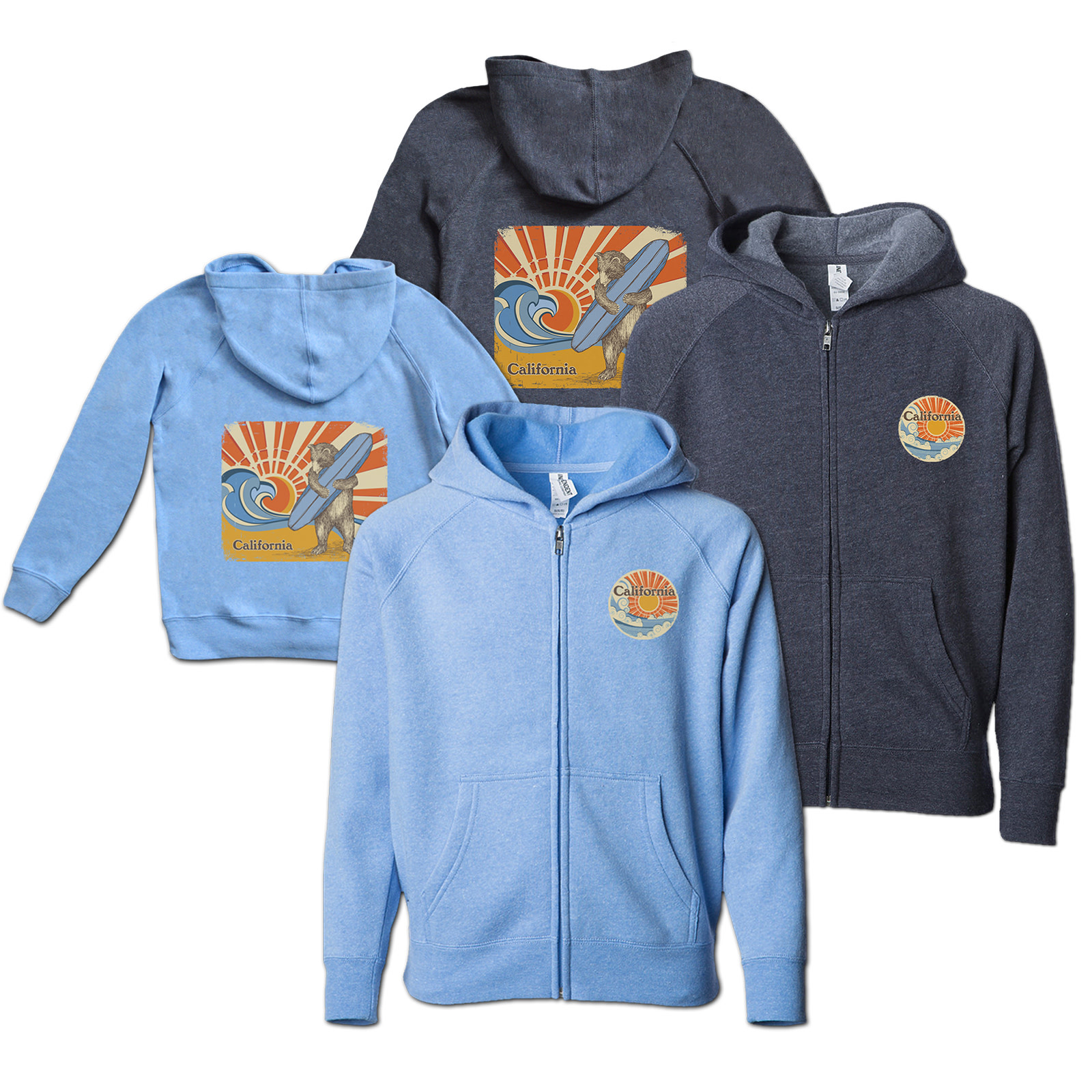 Kids Sun & Surf Bear Zip Hoodie