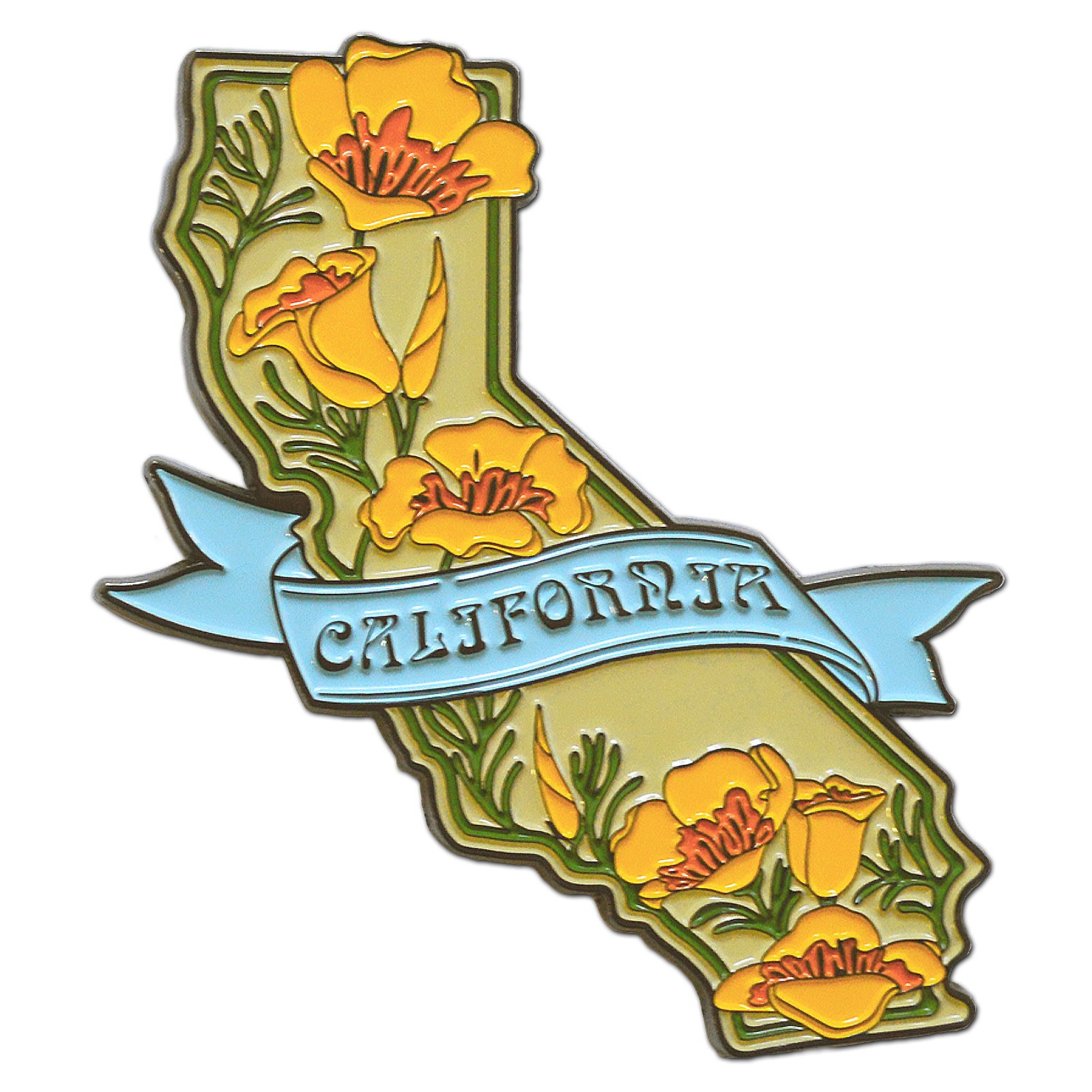 Out of Stock - CA State w/ Poppies Enamel Magnet