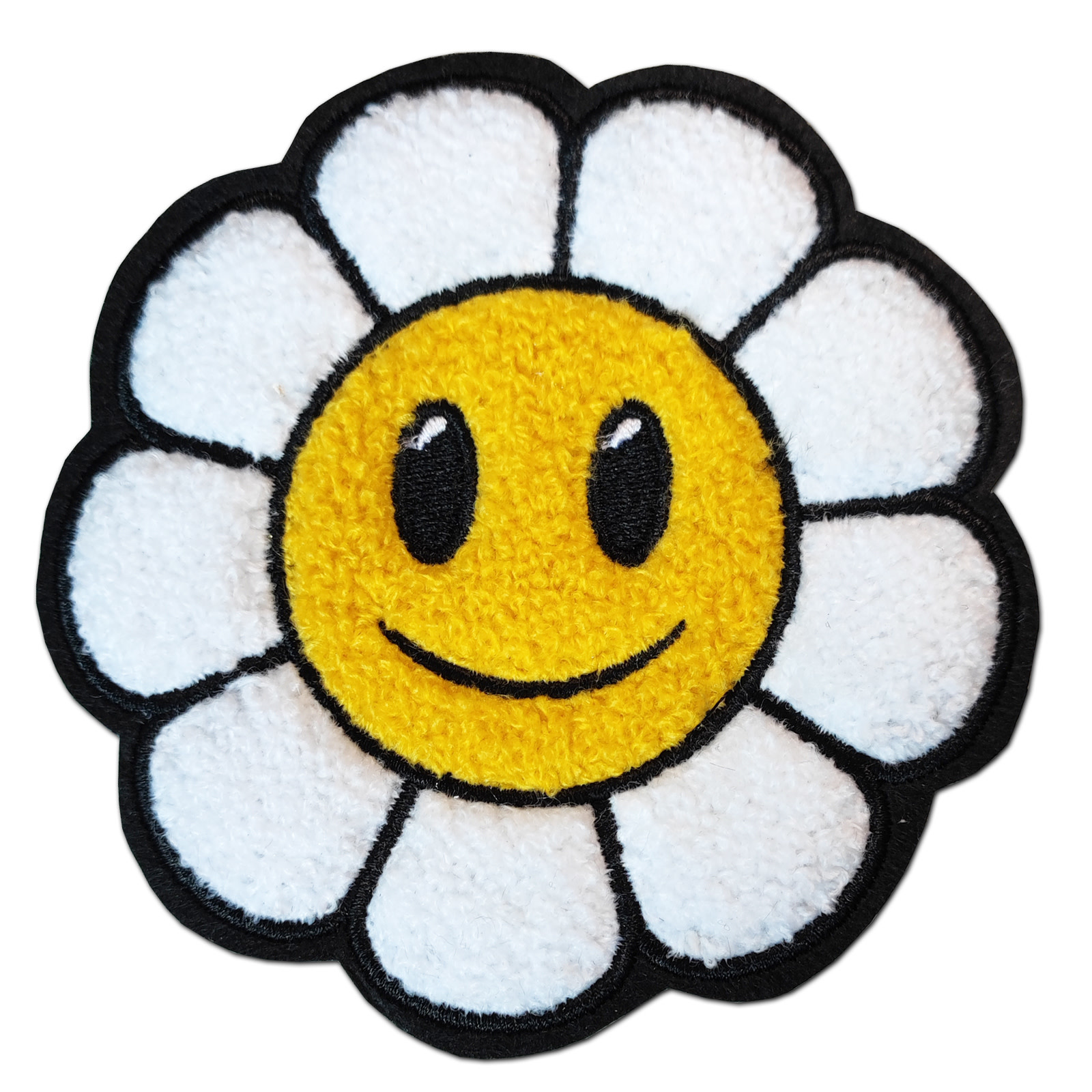 Smiley Face Daisy 4" Chenille Iron-on Patch