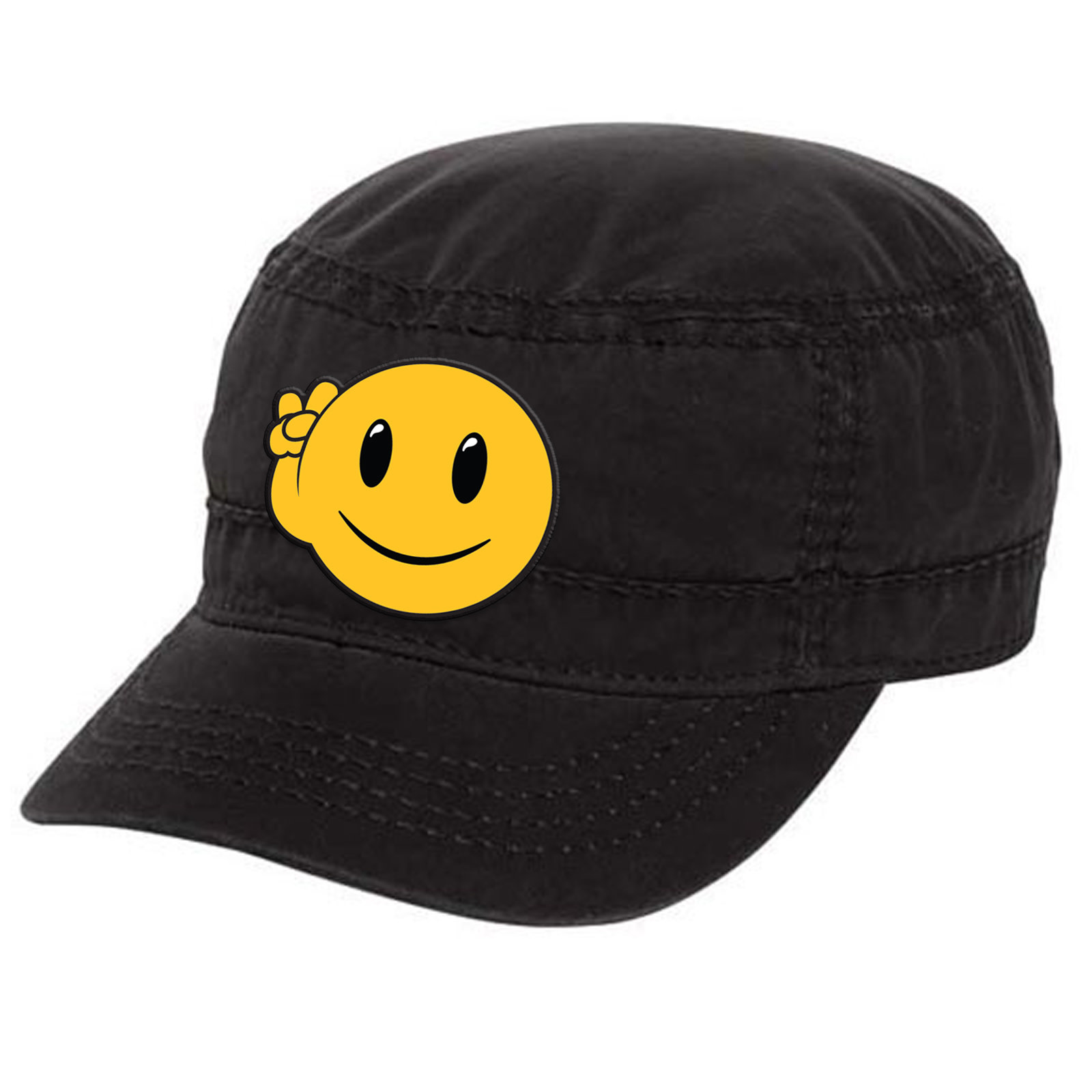 Disc - Peace Smiley Face Black Military Cap