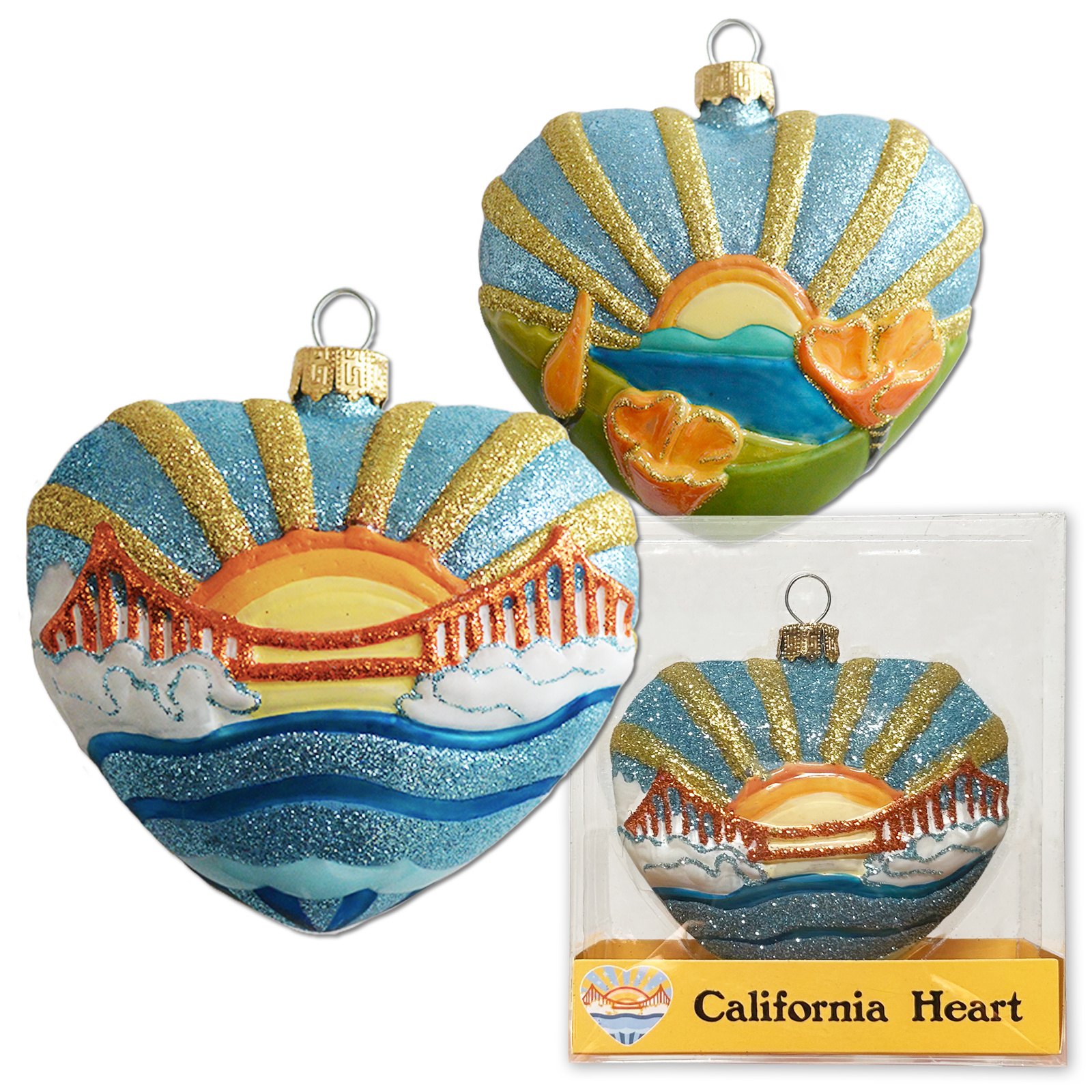 SF Mercantile California Heart Blown Glass Ornament