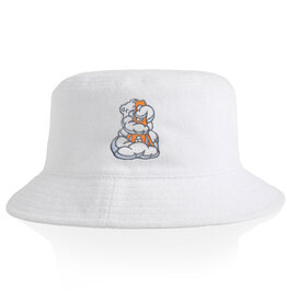 50% off was $24.00 Bucket Hat, White Terrycloth, Embroidered with Karl the Fog