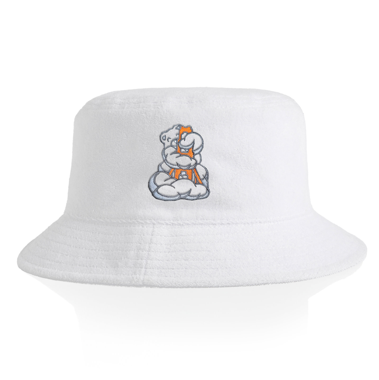 50% off was $24.00 Bucket Hat, White Terrycloth, Embroidered with Karl the Fog