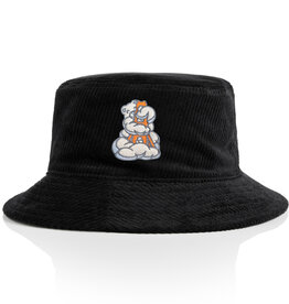 Disc - Bucket Hat, Black Corduroy, Embroidered with Karl the Fog