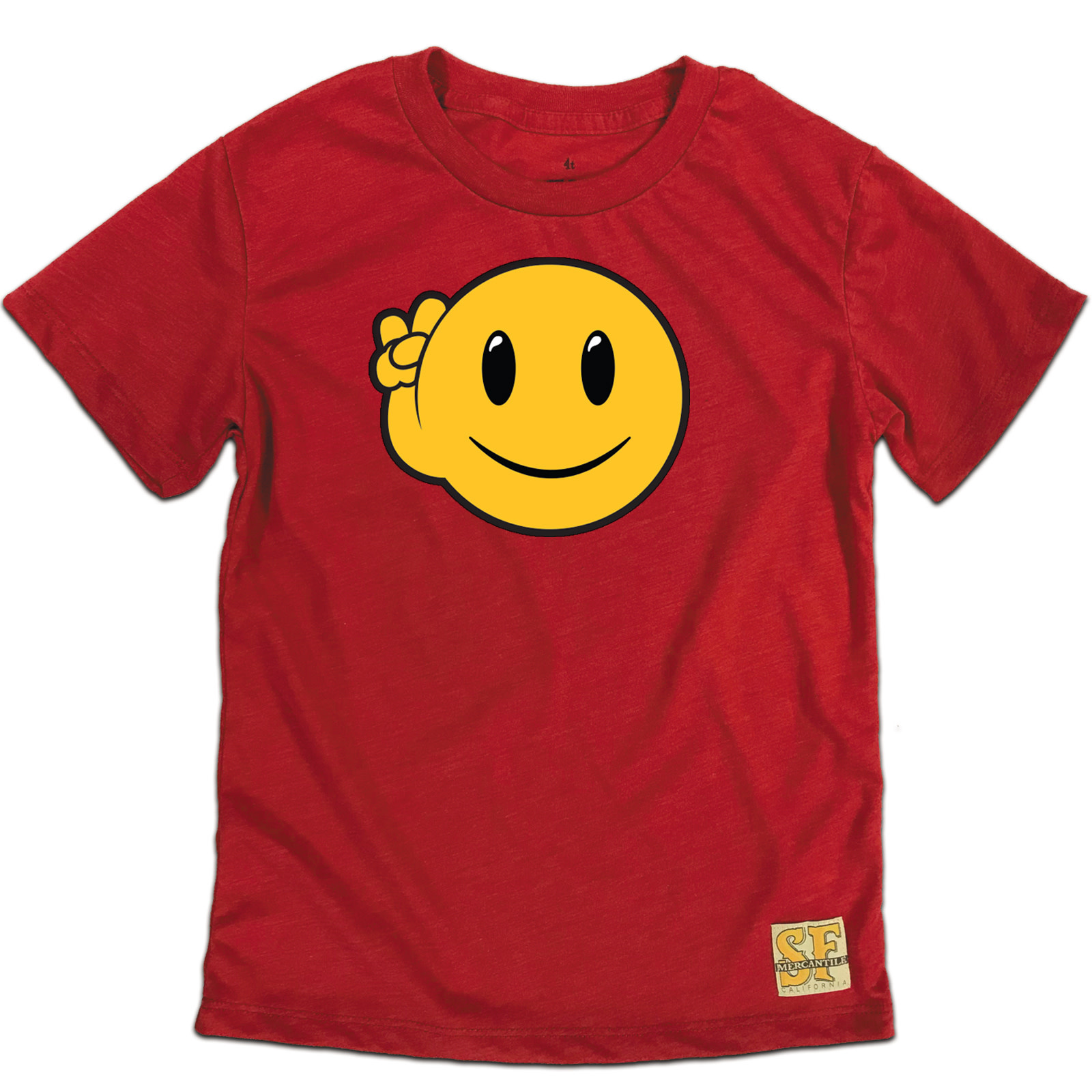 Disc - Peace Smiley Face Kids Tee Red 6