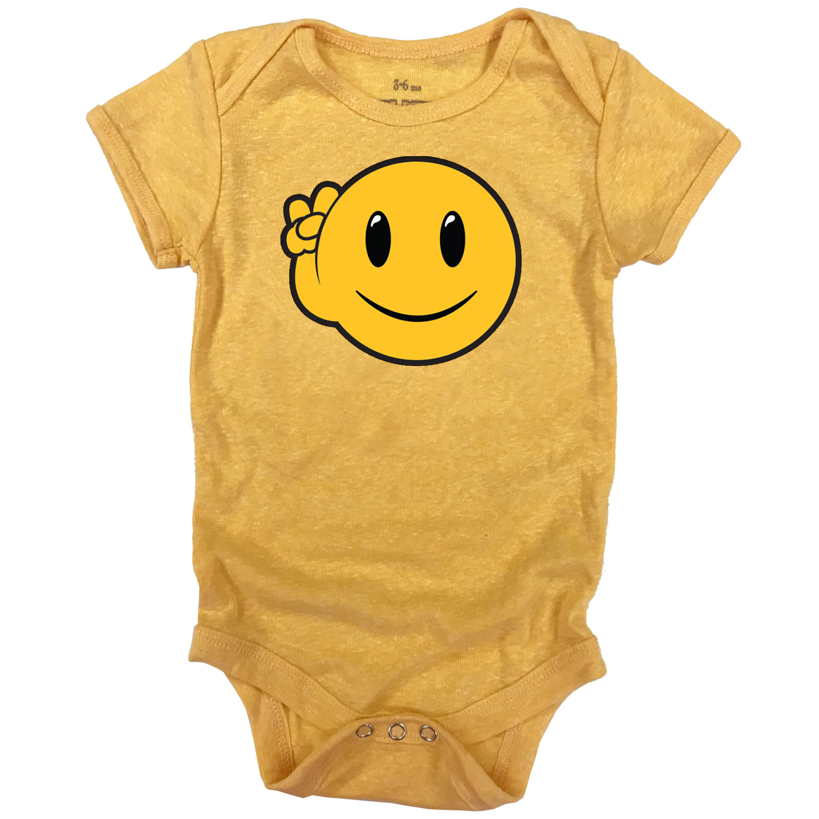 Disc - Peace Smiley Face Onesie Gold Tri-blend 6-12 mo